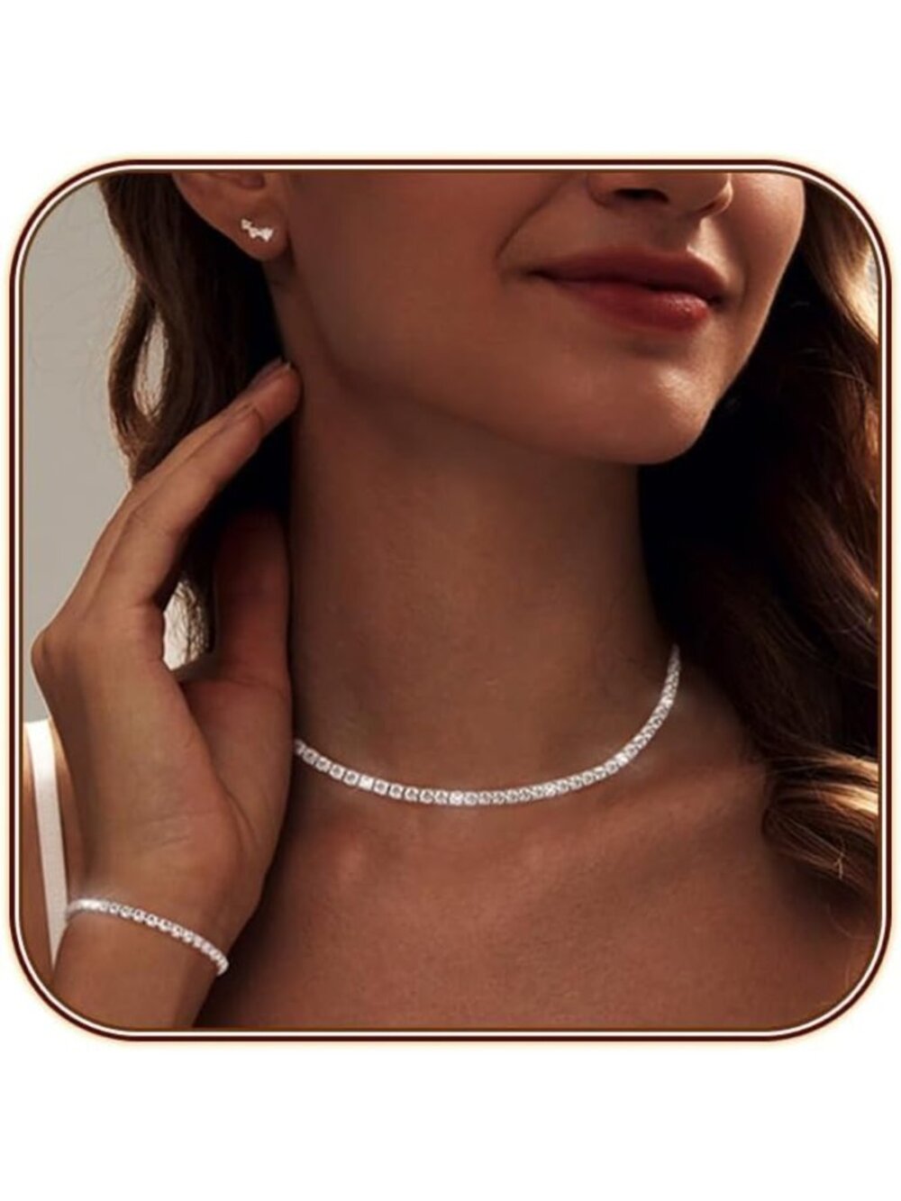 Dainty Crystal Tennis Necklace & Bracelet Set for Women - Elegant Wedding